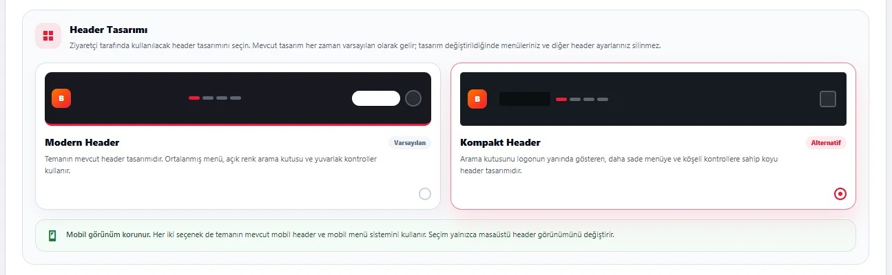 BahadirMovie header tasarımı yönetim ayarı