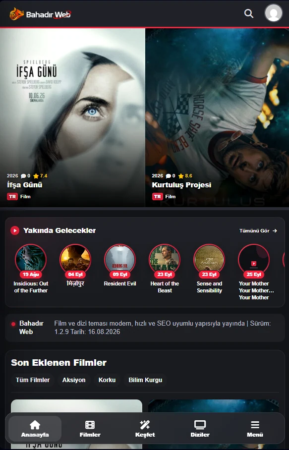 BahadirMovie mobil uyumlu film ve dizi teması