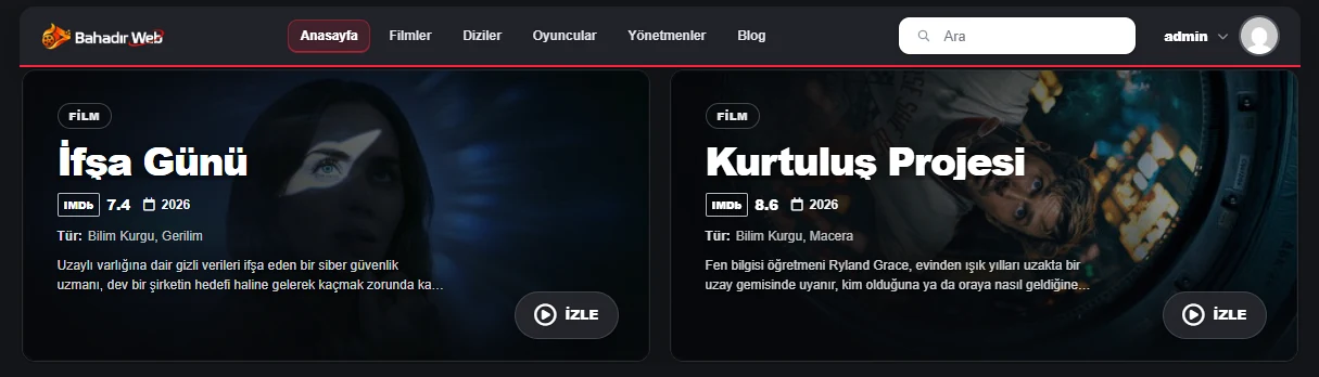 BahadirMovie ikili vitrin slider tasarımı